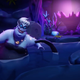 Ursula from Disney's The Little Mermaid lies in her water cave in Disney Dreamlight Valley.